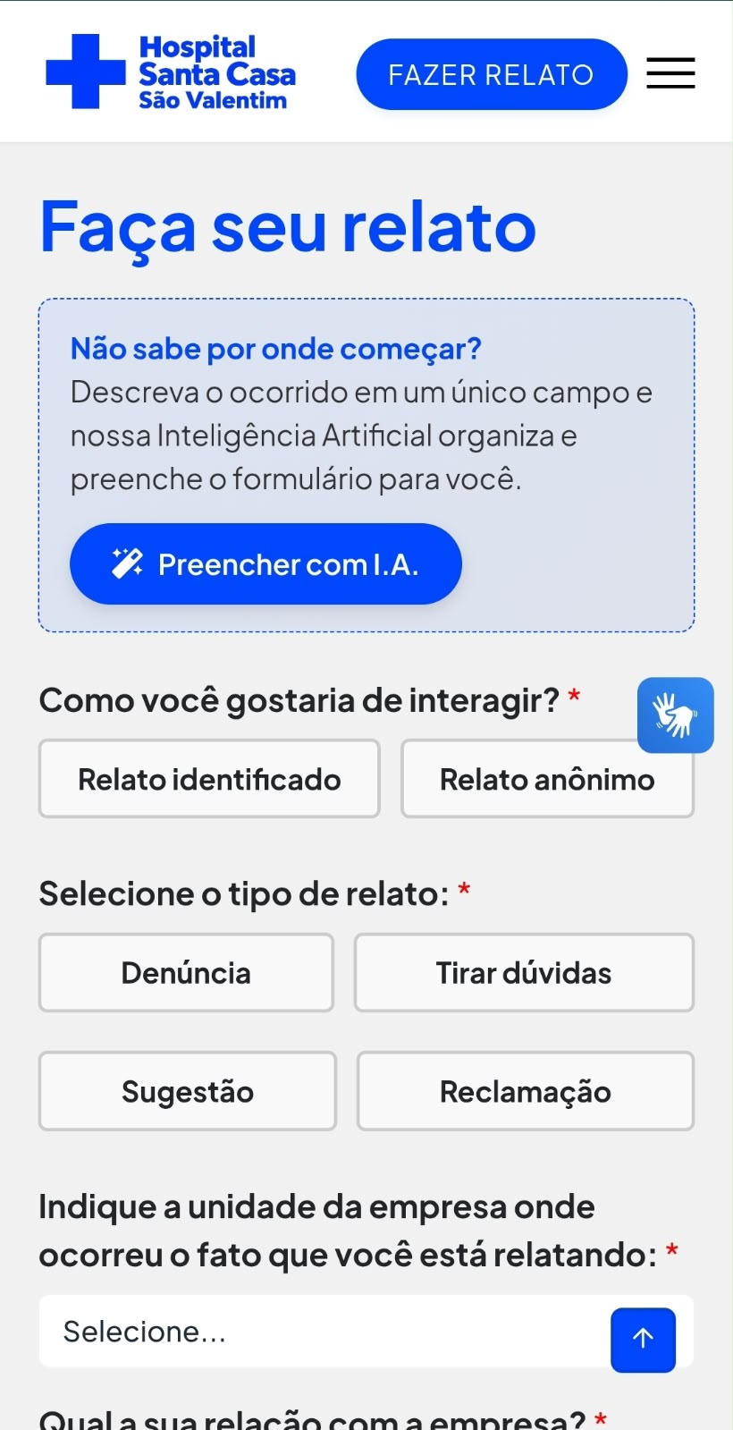 Tela do sistema Reporte Seguro
